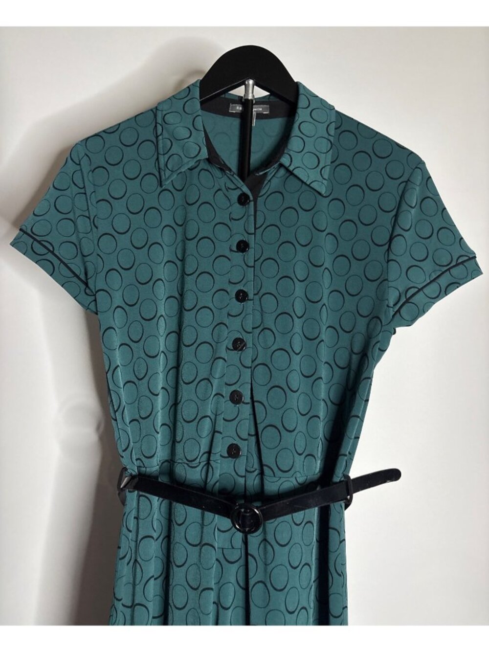 APT 9 Vintage Teal Shirt Polka Dot Midi Shirt Belt Waist Dress Button Front PM - Picture 4 of 16